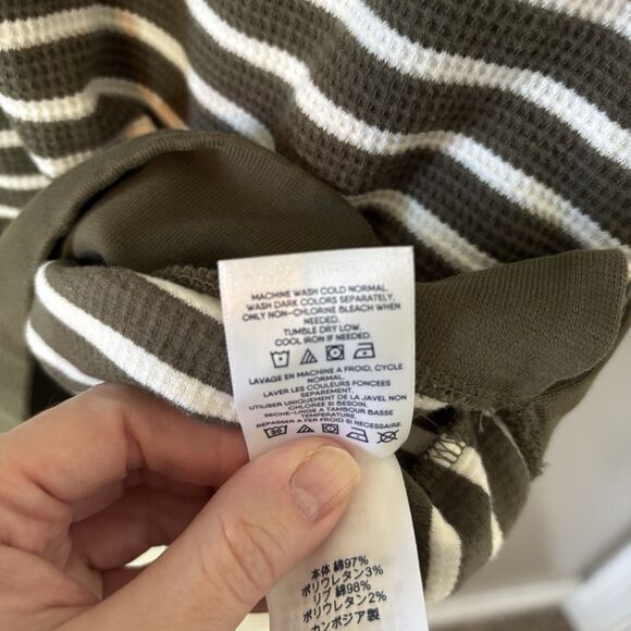 Lands End Womens Thermal Shirt Green White Stripe 3/4 Sleeve Pullover Top Large - Picture 6 of 9